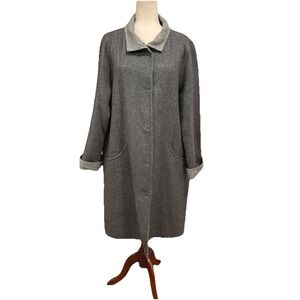VTG Eileen Fisher Black Wool Alpaca Silk Coat‎ Button Up Fall Winter Jacket Sz L